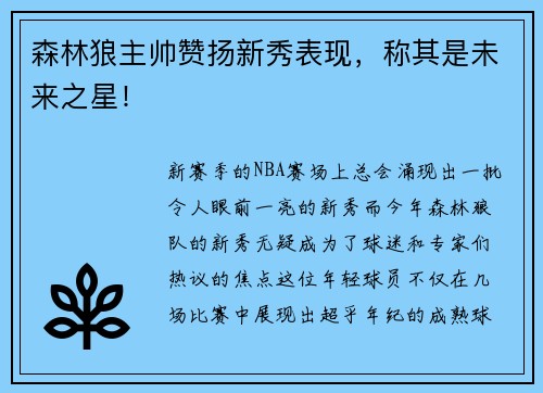 森林狼主帅赞扬新秀表现，称其是未来之星！